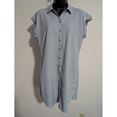 Express Blue White Polka Dot Print Short Sleeve Shirt Dress Button Down Medium - Image 1 of 4