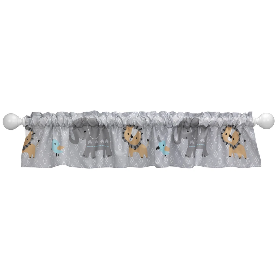 Bedtime Originals Jungle Fun Gray Safari Elephant and Lion Window Valance - Image 1 of 3