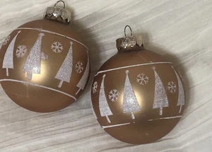 2 Ornamenti Natalizi Vintage Rauch USA Vetro Oro con Albero Glitterato - Foto 1 di 5