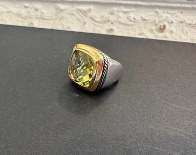 David Yurman 18k 金色 925 纯银柠檬黄水晶 Albion 鸡尾酒戒指 尺寸 6.5 — 第 1/4 张图片