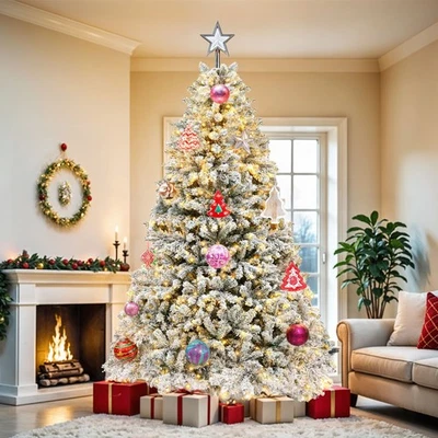 6ft Prelit Snow Flocked Artificial Full Christmas Tree with Remote Control - Image 1 of 4