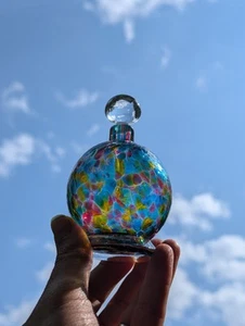 KALEIDOSCOPE! 4¼" Murano Glass Perfume Bottle PRIMARY Mosaic Stained Glass BLOWN - Picture 1 of 7
