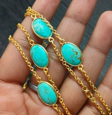 Arizona Turquoise Gemstone Gold Plated 925 Sterling Silver Jewelry Mother's Gift - Image 1 of 4
