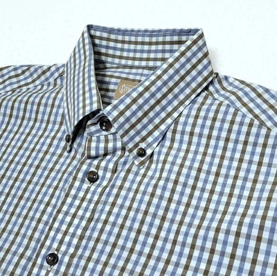 Camisa de vestir GITMAN BROS. 161/2-32 blanca azul marrón guinga a cuadros para hombre manga larga Foto 1 de 4
