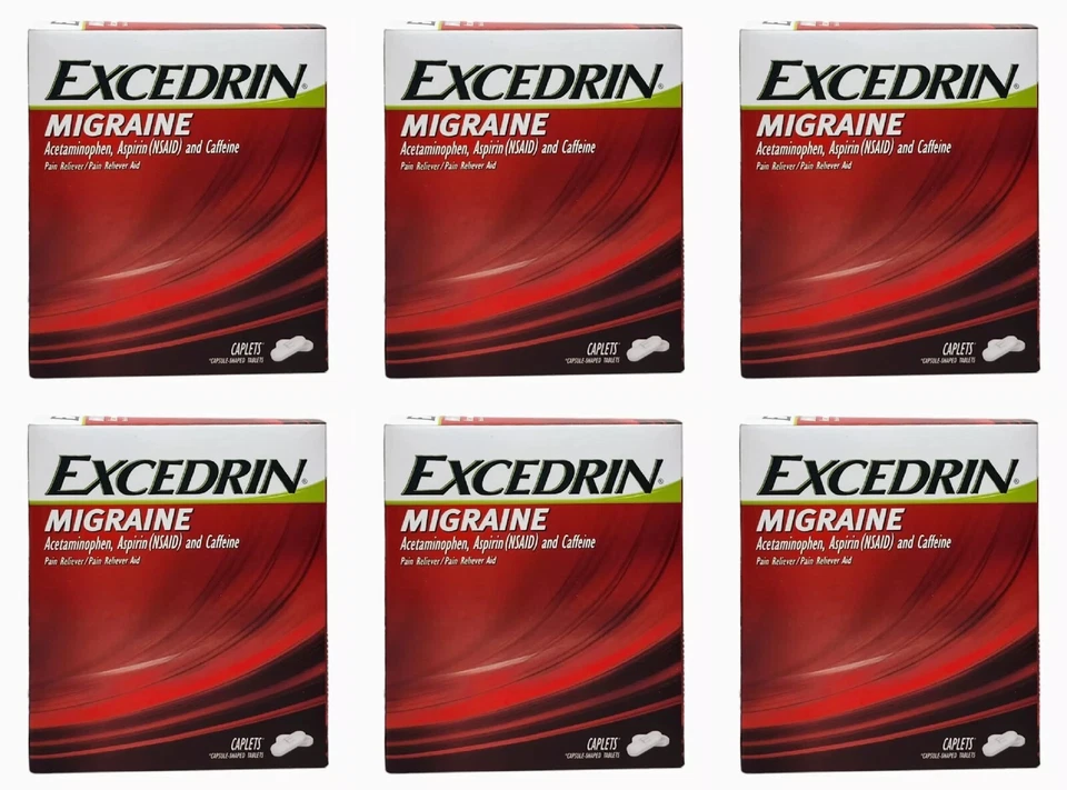 Excedrin Migraine Relief Acetaminophen Aspirin Caffeine Caplets 25 Packets of 2