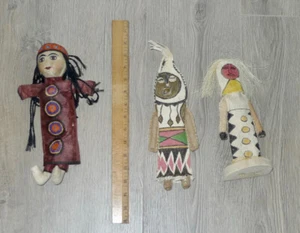 3 Hand Made Tree Bark & Dyes Tikuna Indian Dolls Borneo Columbia - Picture 1 of 6