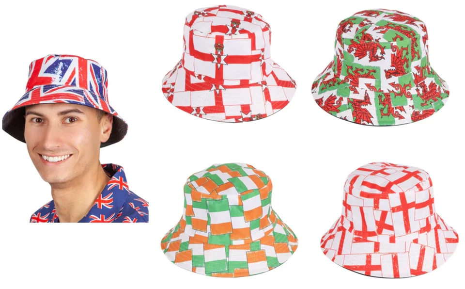 Sombrero de cubo Euros Bandera Nacional Inglaterra Gales Irlanda Vestido de fantasía Deportes Foto 1 de 1