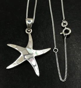 mother of pearl Starfish pendant, solid Sterling Silver. White. Gift Box. - Picture 1 of 8