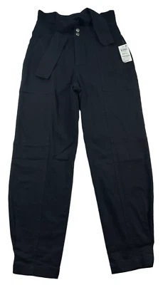 Bar III Chino Pants Womens size Small Black Tapered Leg Tie Front Belt Casual Nw - Image 1 of 4