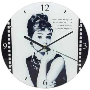 Audrey Hepburn Glass Wall Clock Retro Gift 30cm TIFFANYS LADY CHARADE GIFT - Picture 1 of 1