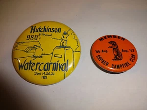 Vintage Lot 2 Pinback Pins Buttons Hutchinson MN Water Carnival 1981 Gopher Club - Picture 1 of 2
