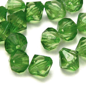 Lot of 100 Plastic Acrylic 8mm Double Cone Faceted Bicone Diamond Shaped Beads
