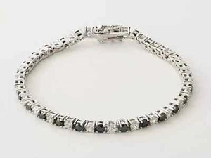 14K White Gold Plated 7Ct Round Lab-Created Black Diamond Tennis Bracelet 7.5" - Picture 1 of 6