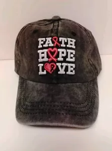 Breast Cancer Awareness Cap Hat Faith Hope Love Charcoal Gray Pink Ribbon Heart - Picture 1 of 10