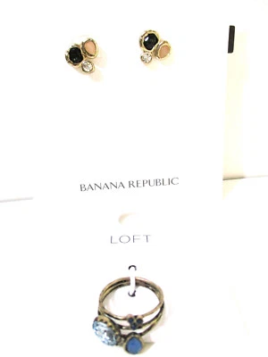 Ann Taylor LOFT Stack Ring 6 NWT$24.5 Banana Republic Stud Earrings NWT 39 BL - Image 1 of 4