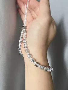 Silver Wrist strap, Bling Cube Glass Crystal Beaded Phone Wrist Strap, lanyard - Picture 1 of 4