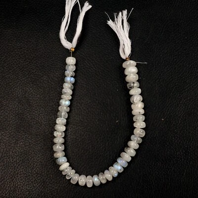 8 Inch Strand 6-10 MM Beads Natural Blue Fire Moonstone Smooth Rondelle Gemstone - Image 1 of 4