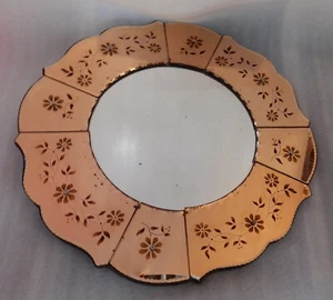 1970' Miroir Cuivré Avec Décor De Fleurs Églomises - Picture 1 of 6