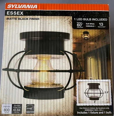 Luminária de gaiola SYLVANIA vintage Essex montagem semi-inflamada 1 LED regulável A19... - Imagem 1 de 4
