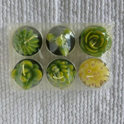 Cute Cactus Tea Light Candles 6 Pcs Succulent & Cacti Decorative Gift NIB - Image 1 of 4