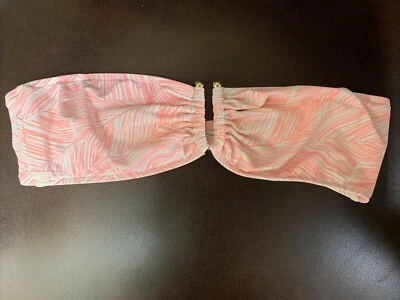 Milly Cabana Bandeau Bikini Top Only Size 8 Coral White Feather Design Gold EUC - Image 1 of 4
