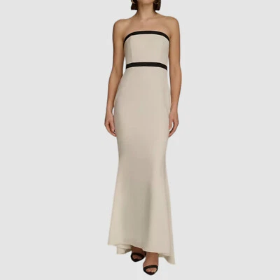 Vestido para mujer Donna Karan marfil con ribete en contraste sin tirantes talla 6 Foto 1 de 4