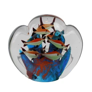 Mundgeblasenes Glas Kunst Fisch Aquarium Briefbeschwerer schwer bunt klar 4,25" x 3,5 - Bild 1 von 4