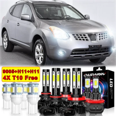 Para Para Nissan Rogue 2008-2013 6000K LED Faro Alto Bajo Niebla Bombillas Combo Foto 1 de 4