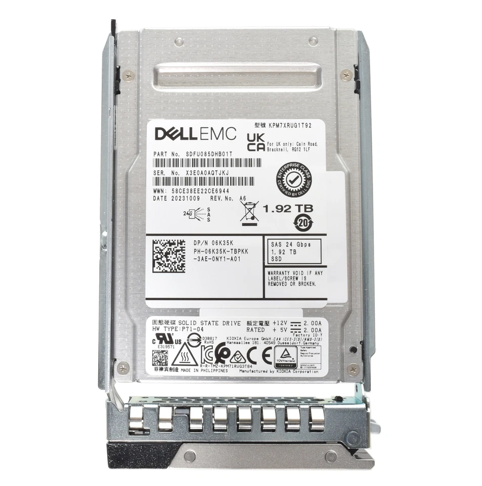 Dell Kioxia 2.5" 1.92TB 24GPS RI SAS SSD Drive - 6K35K KPM7XRUG1T92 - Image 1 of 1