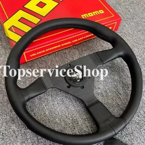 MOMO MonteCarlo 350mm 14' Genuine Leather Thickened Spoke Black Steering Wheel - Picture 1 of 7