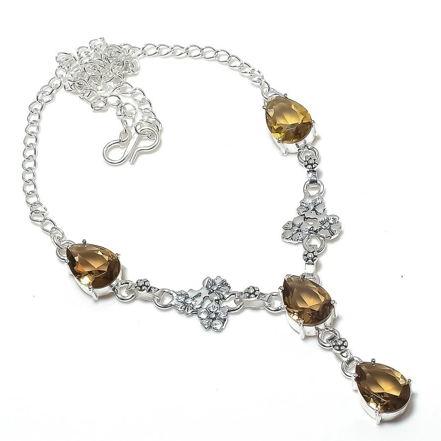 Smoky Quartz Gemstone Handmade 925 Sterling Silver Jwelery Necklace Size 18'' - Image 1 of 1