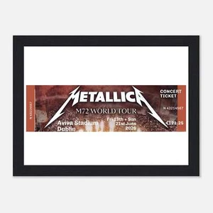 Metallica Aviva Stadium Dublin N72 World Tour Souvenir Concert Ticket - Mounted - Picture 1 of 2