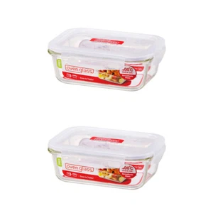 2x Locknlock 630ml Euro Rectangle Borosilicate Glass Food Container w/ Lid Clear - Picture 1 of 4