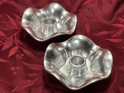 Carolina Two Pack Taper Candle Stick Holders Silver Flower Shape Rustic Look NIB - Image 1 of 4