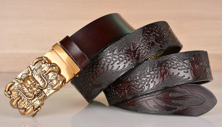 Cinturón de vestir de lujo de vaquero dragón diseñador hebilla de cinturón de cuero genuino para hombre Foto 1 de 4
