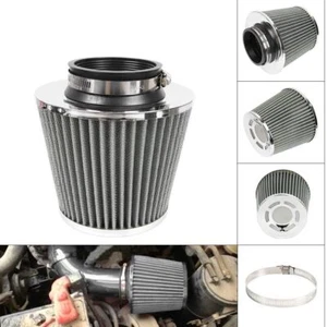 3" 76mm High Flow Inlet Cold Air Intake Cone Replacement Dry Air Filter Silver - Foto 1 di 13