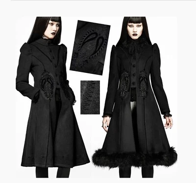 Abrigo de invierno Punk Rave gótico negro con cordones resistente cálido cordón imitación lana Foto 1 de 3