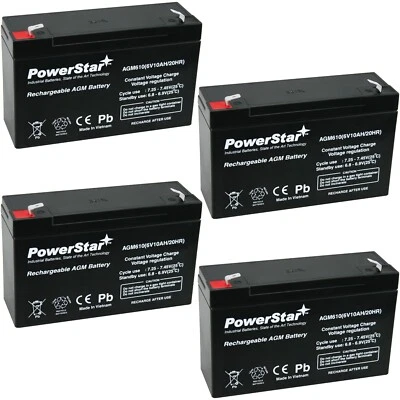 PowerStar 4 Pack - AGM610 6V 10AH SLA Replacement Battery for CooPower CP6-12 - Image 1 of 4