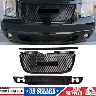 For 2007-14 GMC Yukon XL Denali Gloss Black Hood Molding Trim Upper Lower Grille - Image 1 of 4