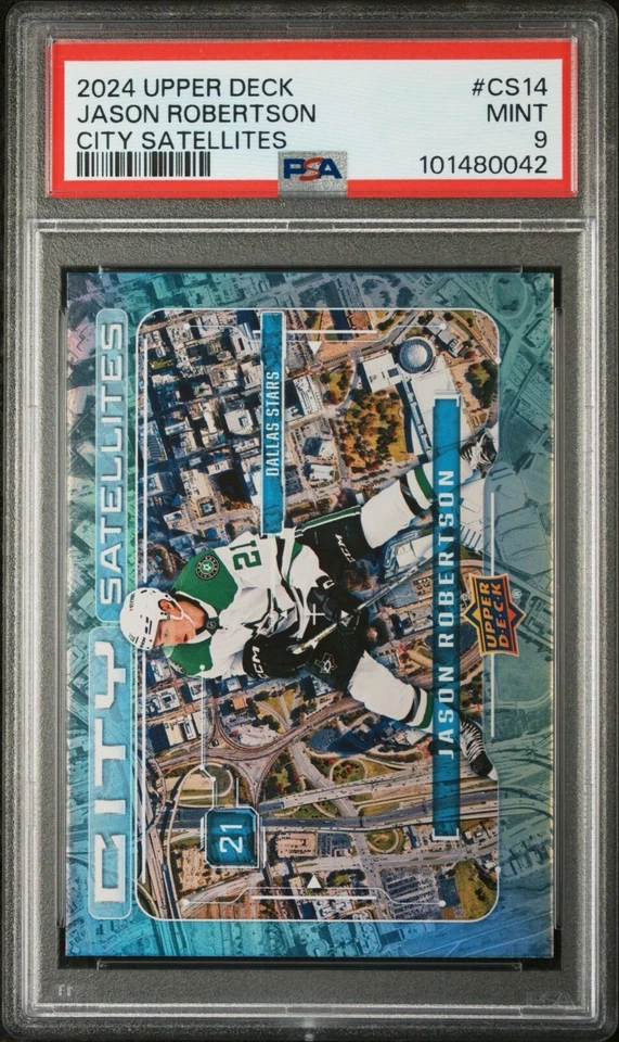 2024 UD City Satellites Jason Robertson #CS14 Dallas Stars PSA 9 Mint POP 1 - Image 1 of 2