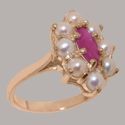 Solid 10k Rose Gold Natural Ruby & Pearl Womens Cluster Ring - Sizes 4 to 12 - Image 1 of 4