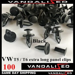LONGER LONG PANEL CLIPS VW TRANSPORTER 100 BLACK T4 T5 T6 TRIM VAN CARPET CAMPER - Picture 1 of 4