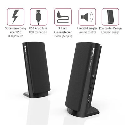 Hama PC Lautsprecher Boxen E80 USB 2.0 Laptop Computer Speaker Stereo Aux Kabel - Bild 1 von 4
