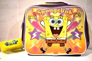 SPONGEBOB SQUARE PANTS INSULATED LUNCH BAG BOX WITH ZIPPED POCKETS CARRY HANDLE - Picture 1 of 1