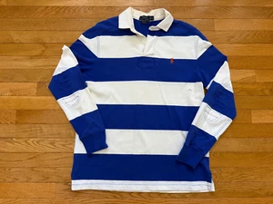 Polo Ralph Lauren Shirt Men sz M Blue White Rugby Elbow Pads Embroidery Pony - Picture 1 of 4