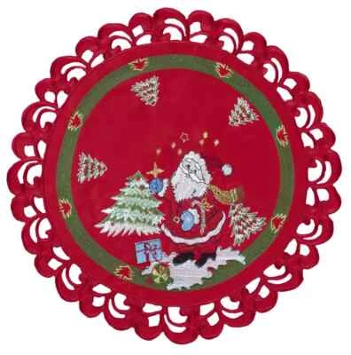 Santa Claus and Christmas Trees on Red Round Doily (16" Round) - Image 1 of 4