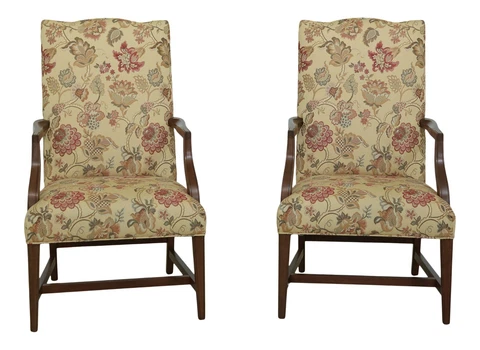 51277EC: Pair ETHAN ALLEN Cherry Open Arm Lolling Chairs Cover
