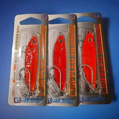 (3) Luhr Jensen Crippled Herring Fishing Lure 1 OZ. Cast Jig Spoon FIRE /ORANGE  - Image 1 of 4