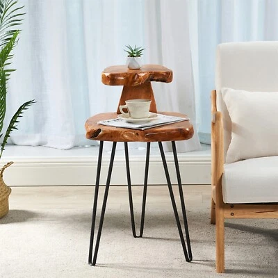 Rustic End Table, 2-Tier Live Edge Side Table with Metal Legs, 17.5x15.5x27.5 in - Image 1 of 4