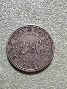 1881 Republica Colombia 2 1/2 Centavos VF Old Coin KM 179 Dos Medio Liberty Cap - Picture 1 of 7